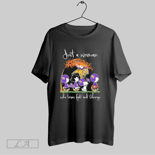 Original Just A Woman Who Loves Fall And Minnesota Vikings X The Peanuts Walking