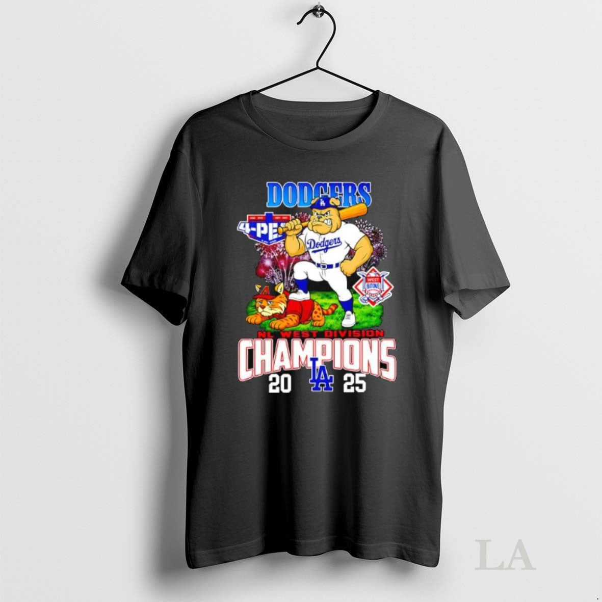 Original Los Angeles Dodgers 2025 Nl West Division Champions Mascots Bulldog And A Cat