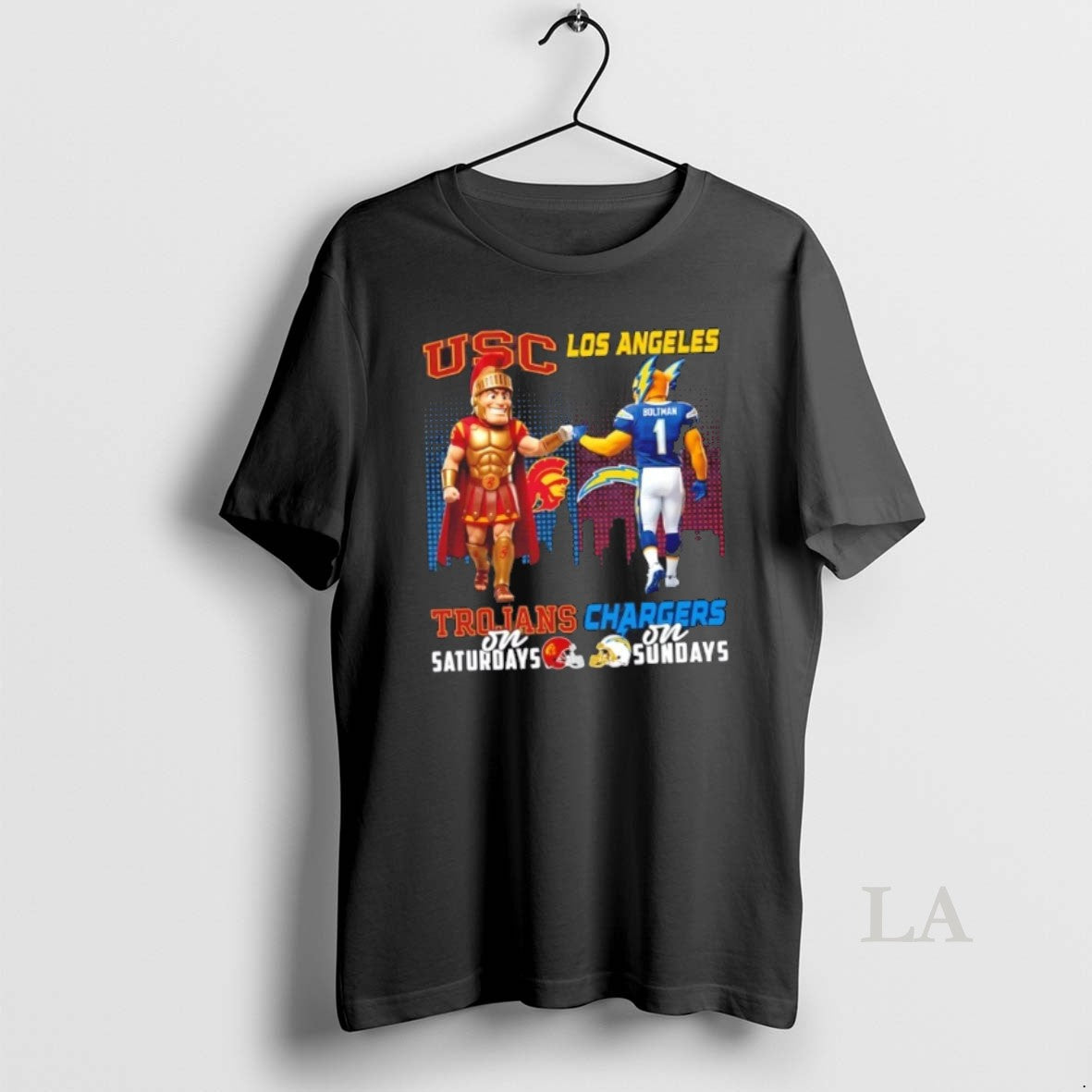 Original Mascots Usc Trojans On Saturdays X Los Angeles Chargers On Sundays Skyline T-Shirts, Hoodie, Sweatshirt