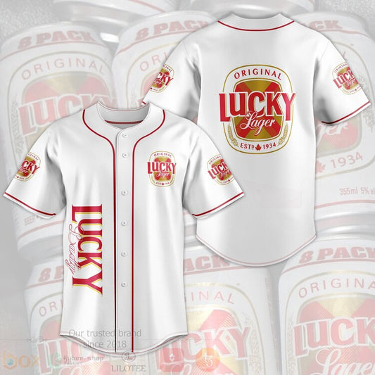 FASHION Original Lucky Lager 1934 Baseball Jerseys Botton Shirt