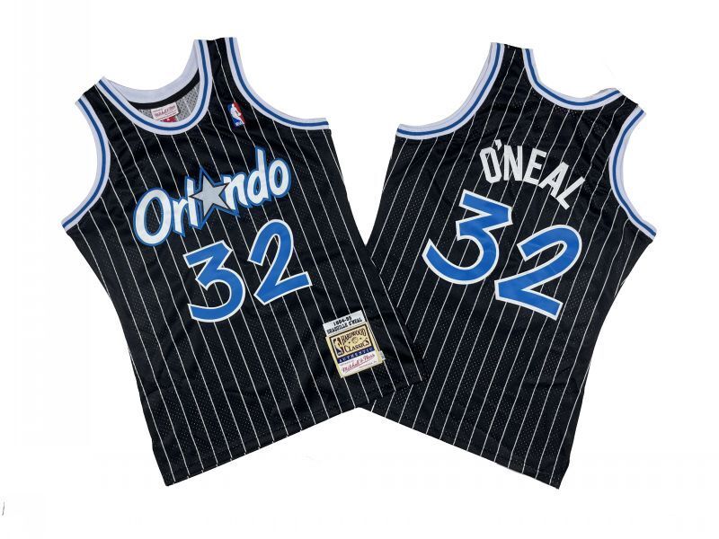 Orlando Magics #32 Shaquille O'Neal Magic 32 # Black White 94-95 Season Mitchell Retro Jersey -- Shaquille . O'Neal Style 2