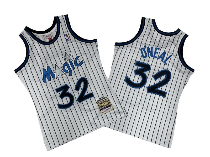 Orlando Magics #32 Shaquille O'Neal Magic 32 # White Black 93-94 Season Mitchell Retro Jersey -- Shaquille . O'Neal Style 1