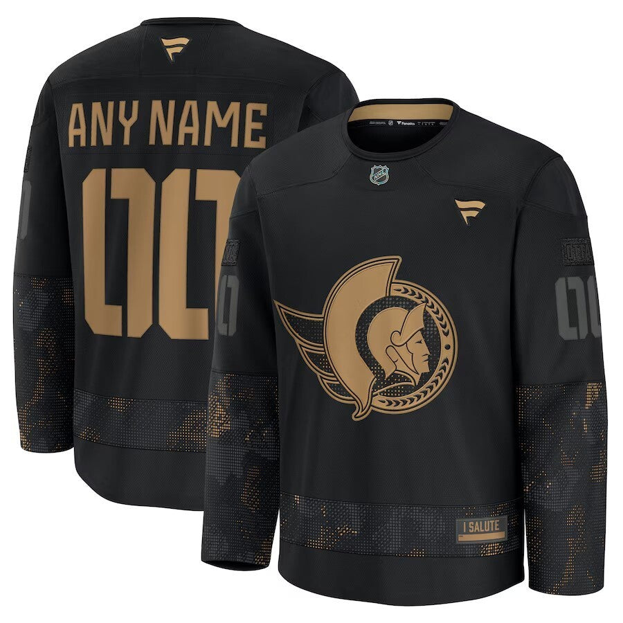 Ottawa Senators 2024 Military Appreciation Personalized Long Sleeve Practice Jersey - Black
