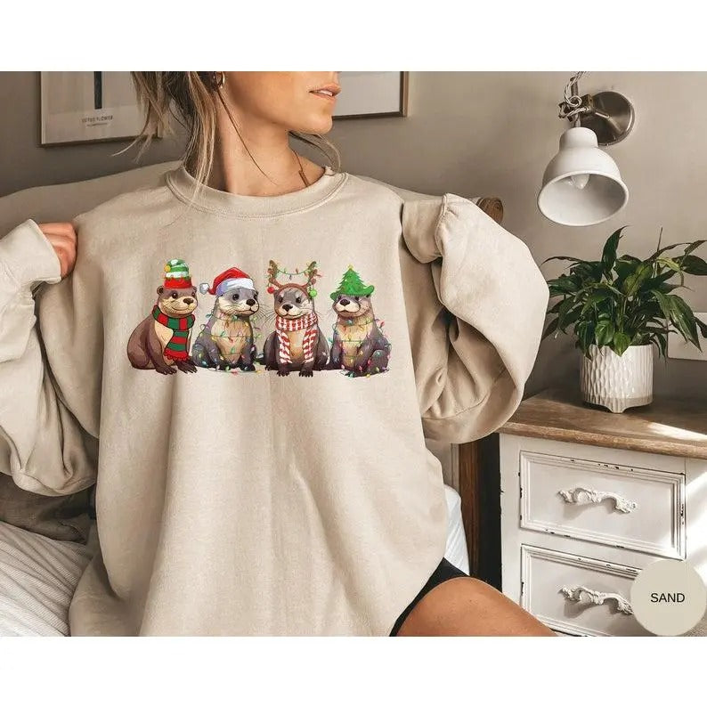 Otters Christmas Lights Sweatshirt, Hoodie, T