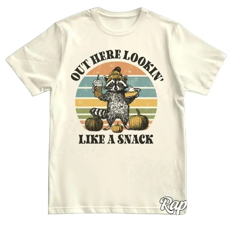 Out Here Lookin Like A Snack Fall Vintage Shirt, Retro 90s Halloween Tshirt, Racoon Graphic Tee Cotton Hoodie, Sweatshirt