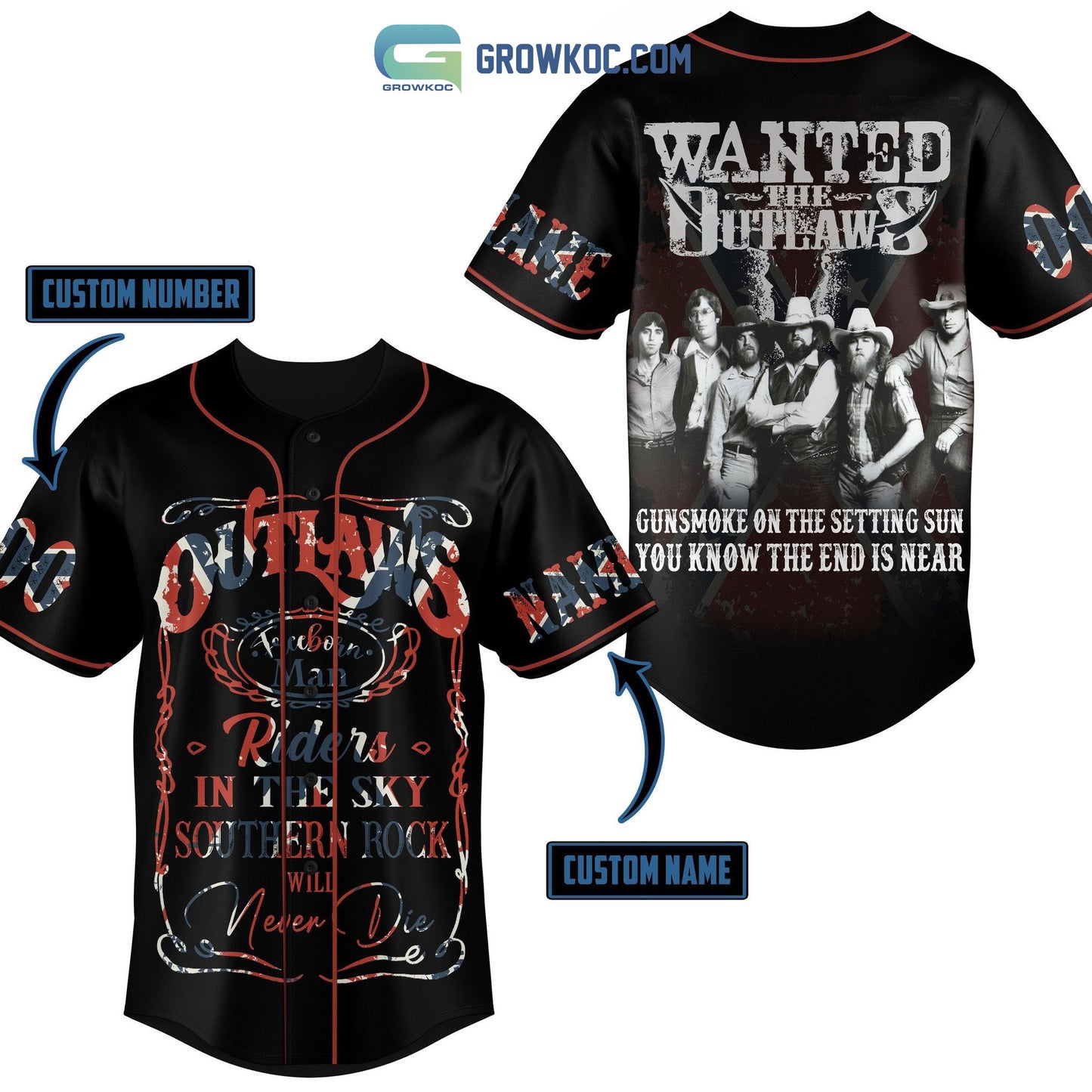 Outlaws Southern Rock Will Never Die Personalized Baseball Jersey