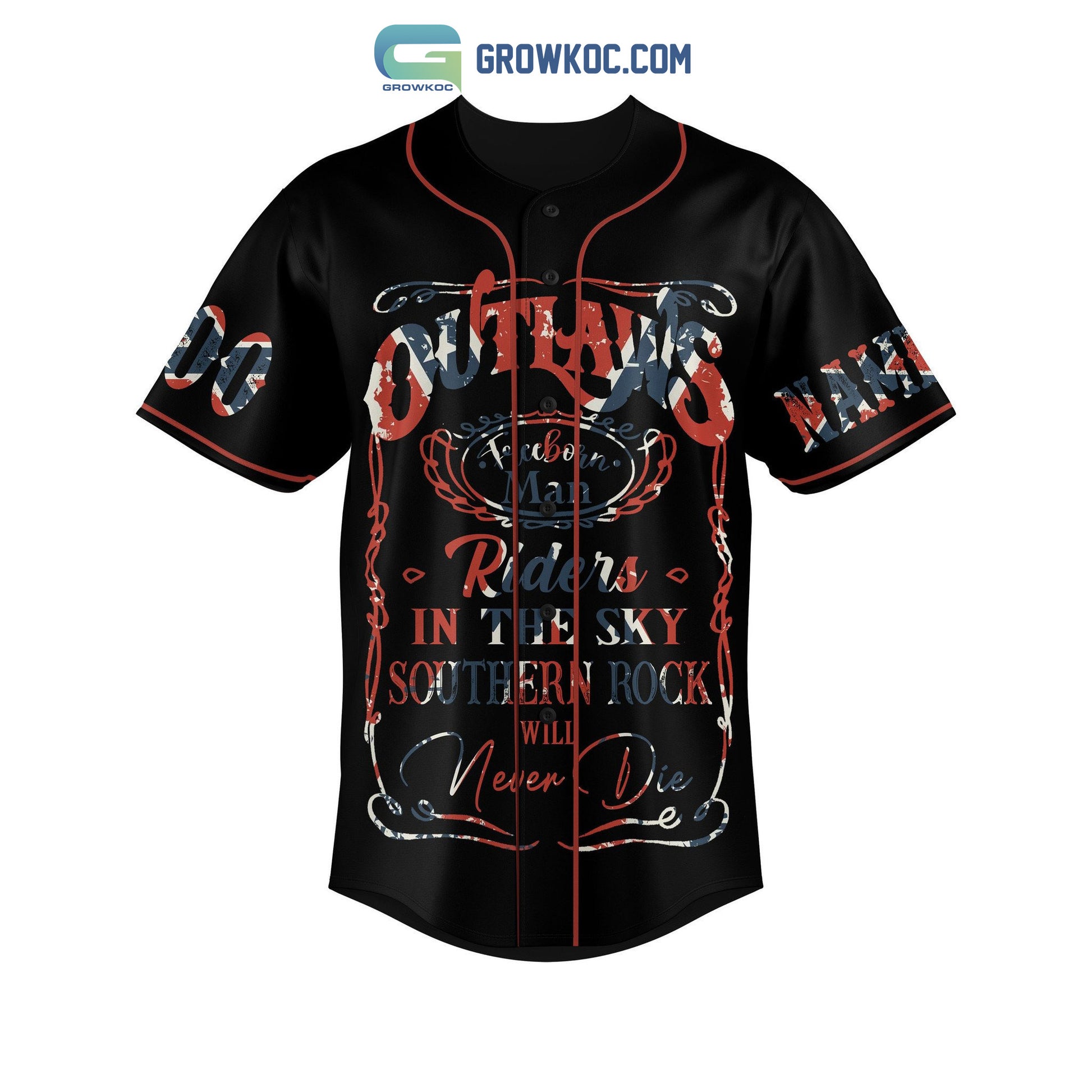 Outlaws Southern Rock Will Never Die Personalized Baseball Jersey