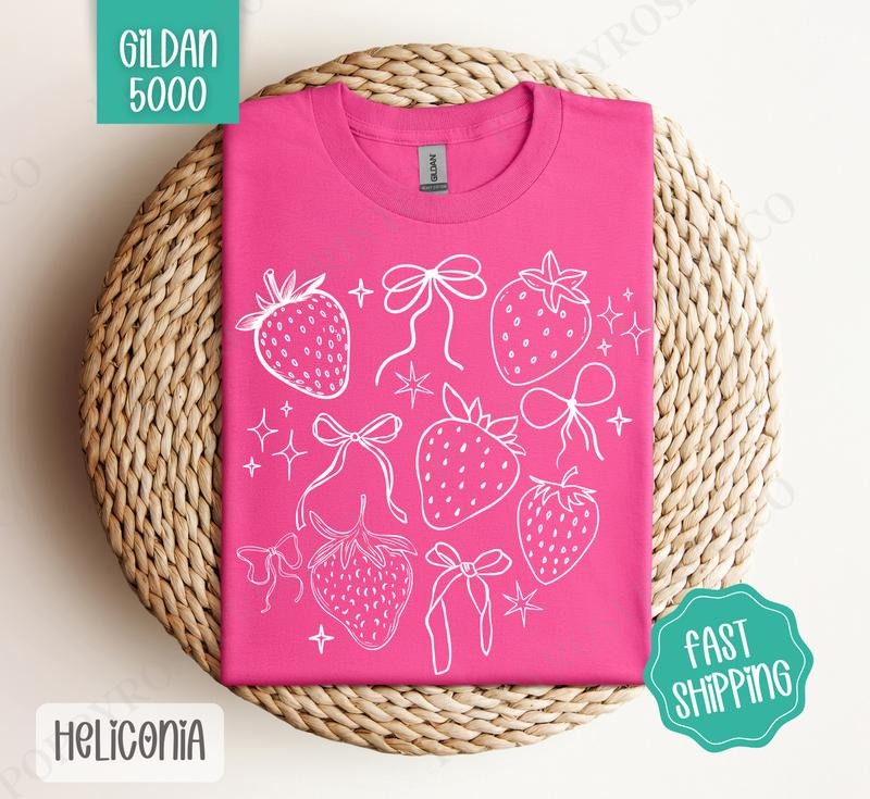 Outlined Strawberries Gildan Shirt, Cute Spring Tee, Fruit Tshirt Hoodie, Sweatshirt | WearSparks.com