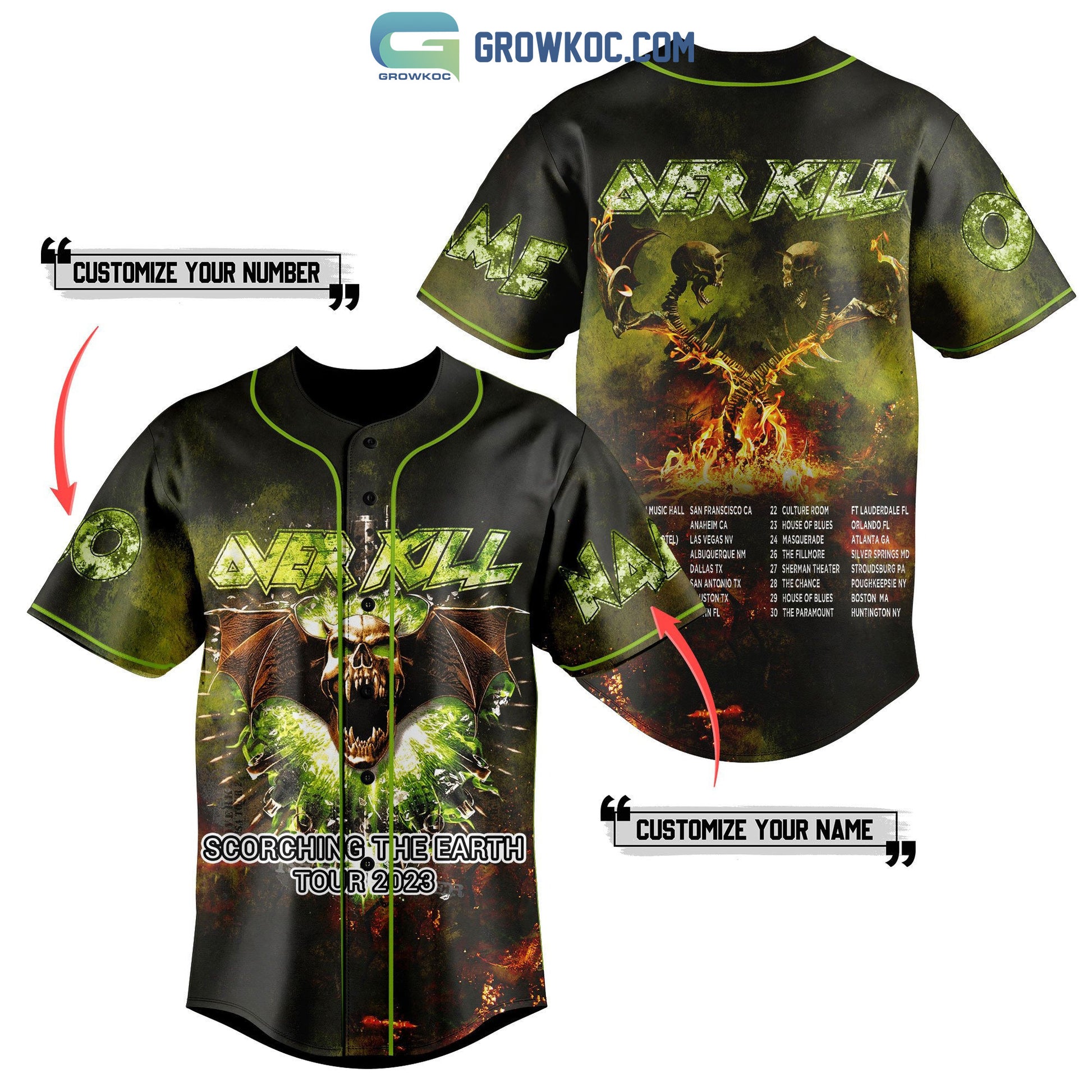 Over Kill Scorching The Earth Tour 2023 Personalized Baseball Jersey