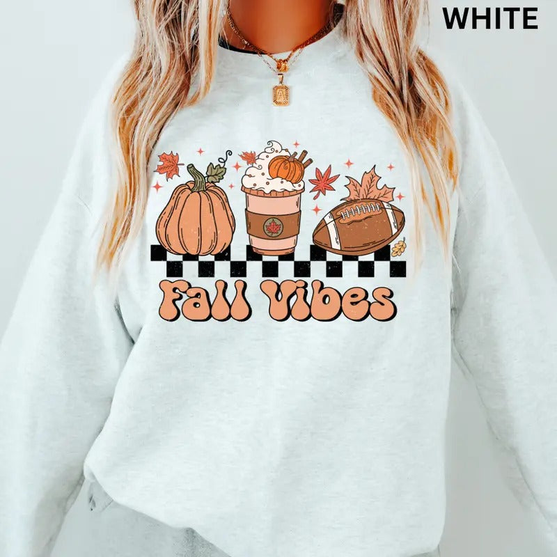 Oversized Fall Crewneck Sweatshirt, Fall Vibes #1 Crewneck, Retro Sweatshirt Graphic Oversized Halloween Graphic...