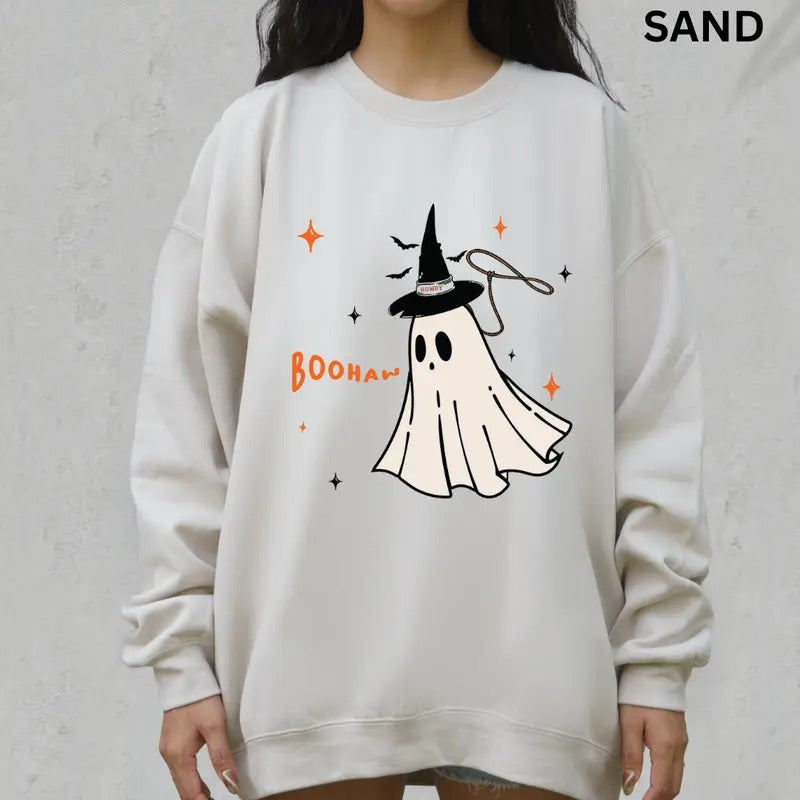 Oversized Halloween Crewneck, Western Ghost Boohaw Crewneck, Western Halloween Sweatshirt Graphic Oversized Halloween...