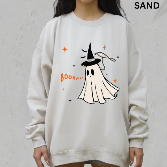 Oversized Halloween Crewneck, Western Ghost Boohaw Crewneck, Western Halloween Sweatshirt Graphic Oversized Halloween...