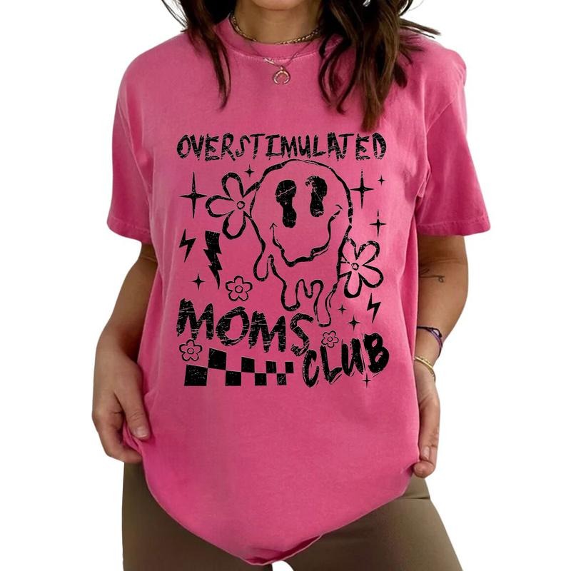 Overstimulated Moms Club Shirt, Cool Moms Graphic Printed T-shirt, Cute Retro Shirt for Moms, Anxiety Moms Women's Shirt,...