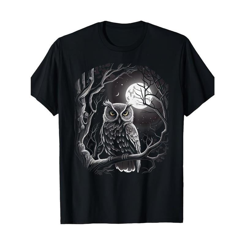 Owl under the Moon Pattern T-shirt Made in USA Hoodie, Sweatshirt | WearSparks.com