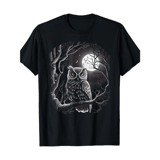 Owl under the Moon Pattern T-shirt Made in USA Hoodie, Sweatshirt | WearSparks.com