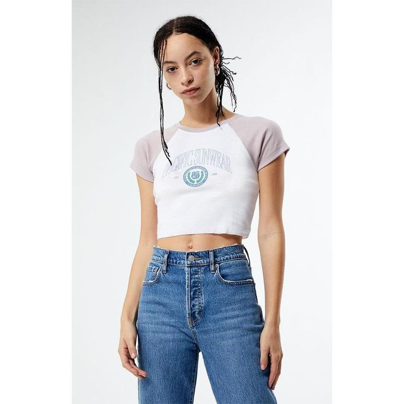 PacSun Women's Pacific Sunwear Crest Raglan T-Shirt Hoodie, Sweatshirt | WearSparks.com