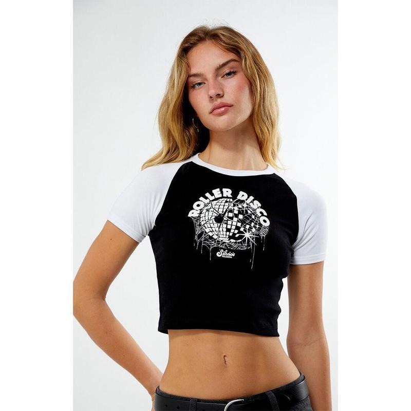 PacSun Women's Roller Disco Raglan Baby T-Shirt Hoodie, Sweatshirt | WearSparks.com