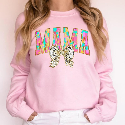 Painted Mama, Dalmatian Print, Bow, Ribbon, Coquette, Mother's Day Sweatshirt, Crew Neck, Women's, Crewneck T-Shirts, Hoodie