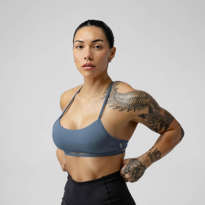 Pale Blue Sports Bra for Women, Low to Medium Support, Plain Pattern, Cooling Inner Liner - Strategy Bra T-Shirts,...