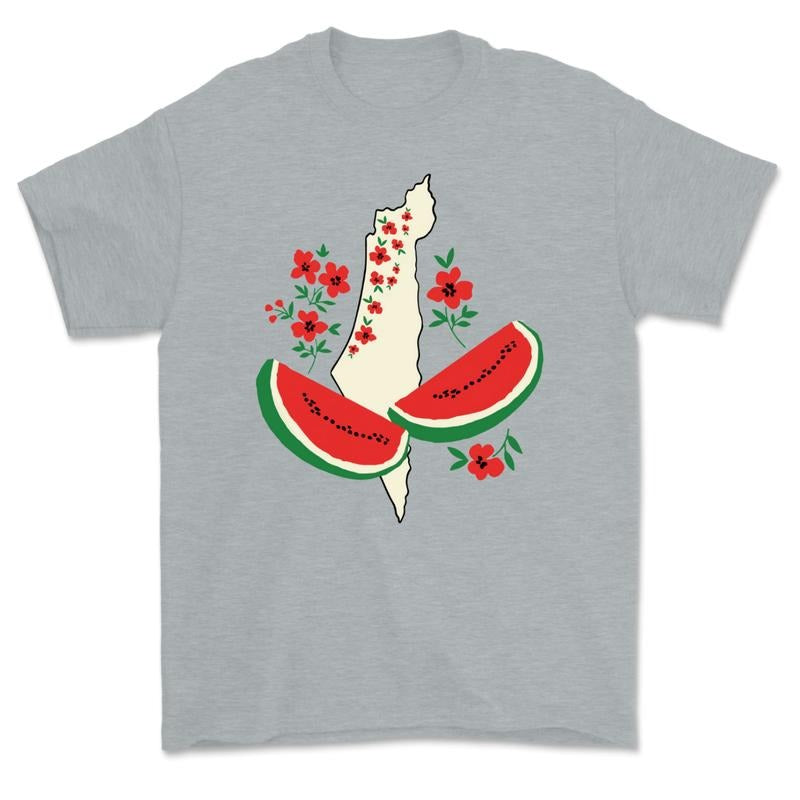 Palestine Flag Shirt - Support Palestine Free Palestine T-Shirt with Watermelon Design Unisex Cotton T-Shirt Fashion...