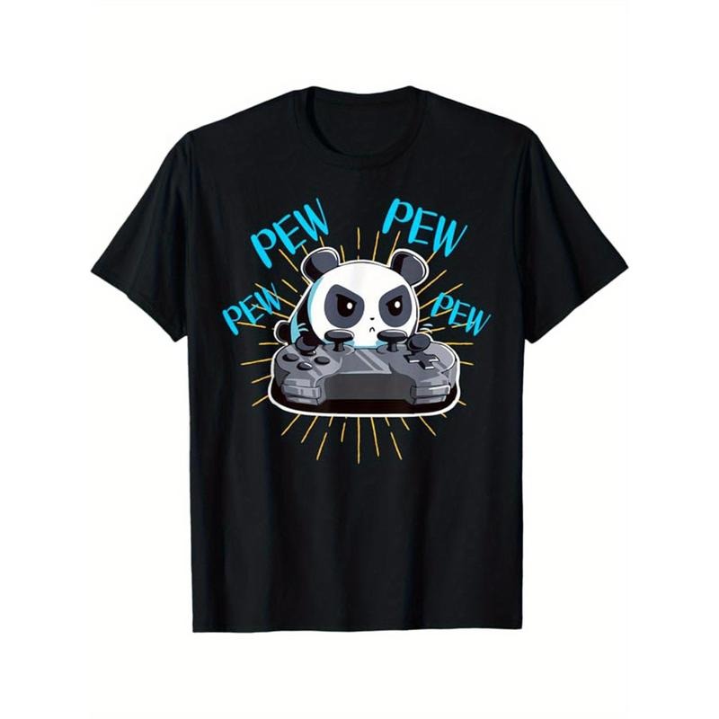 Panda Printed, Men's Cotton Graphic T-shirt, Casual Short Sleeve Crew Neck Gamer T-shirt, Men's Tee For Outdoor made in...