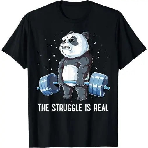 Panda The Struggle Is Real Weightlifting Fitness Gym Funny T-Shirt Made in USA Hoodie, Sweatshirt | WearSparks.com