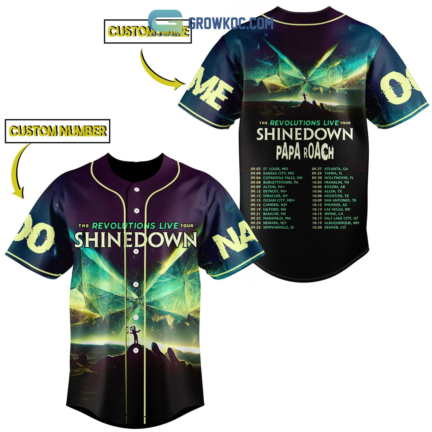 Papa Roach The Revolutions Live Tour Shinedown Personalized Baseball Jersey