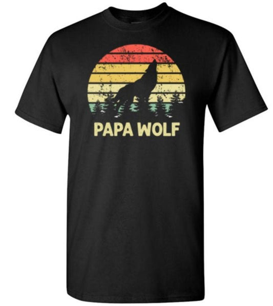 Papa Wolf Vintage Sunset T Shirt Hoodie Sweater For Men Birthday Christmas Fathers Day Gift Idea For Men Dad Grandpa From...
