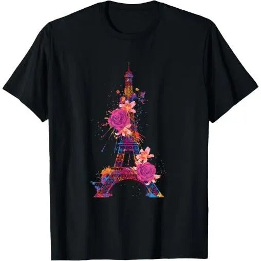 Paris Colorful Eiffel Tower with Rose France Souvenir French T-Shirt Made in USA Hoodie, Sweatshirt | WearSparks.com