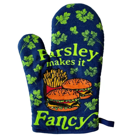 Parsley Makes It Fancy Oven Mitt Funny Burger and Fries Cooking Kitchen Glove Funny Graphic Kitchenwear Funny Food ...