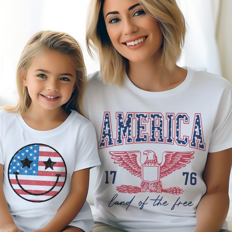 Party In The USA Tees 4th of July USA Tshirts Flag USA Smiley Face T-Shirts Family USA Holiday Tops Patriotic Hot Dog...