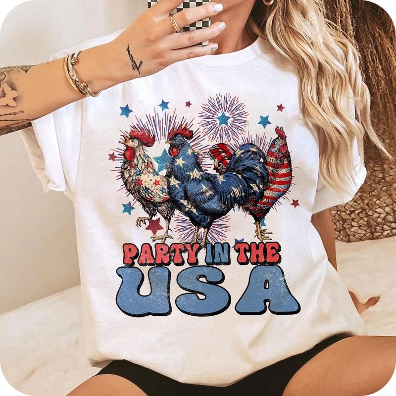 Party in USA T-Shirt, Patriotic USA Chicken T-Shirt, Retro American 4th of July Shirt, Independence Day, Patriotic Shirt,...
