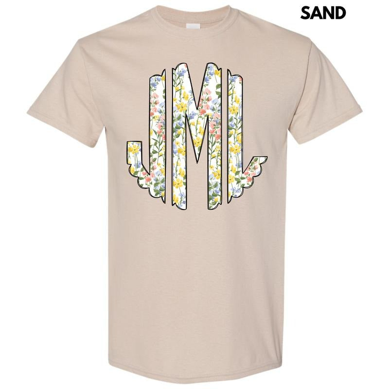 Pastel Blooms Monogram Gildan Short Sleeve T-Shirt 'NLB' Hoodie, Sweatshirt | WearSparks.com