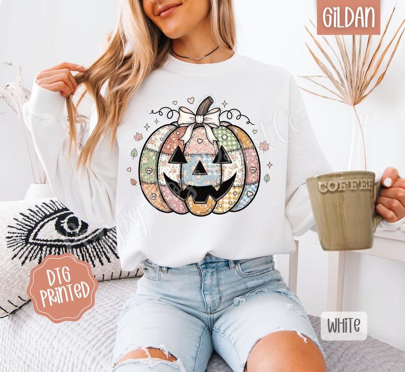 Patch Pumpkin Sweatshirt, Trendy Fall Crewneck T-Shirts, Hoodie | WearSparks.com