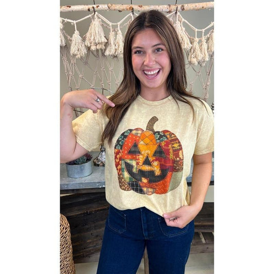 Patchwork Pumpkin Halloween Mineral Washed Graphic Shirt Hoodie, Sweatshirt | WearSparks.com