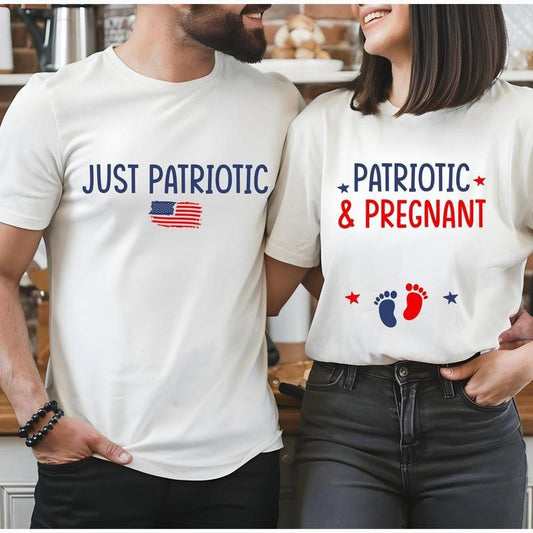 Patriotic And Pregnant Couples Shirt, Fourth Of July Couples, 4th Of july Pregnancy Reveal, Pregnancy Announcement Shirts...