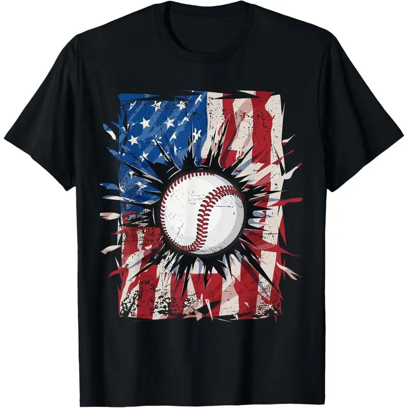 Patriotic Baseball 4th Of July Men USA American Flag Boys T-Shirt made in usa Hoodie, Sweatshirt | WearSparks.com