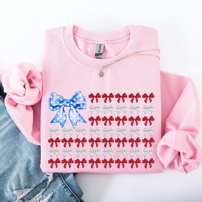 Patriotic Bows, Flag, USA, Coquette, Ribbons, America, 4th of July Sweatshirt T-Shirts, Hoodie | WearSparks.com
