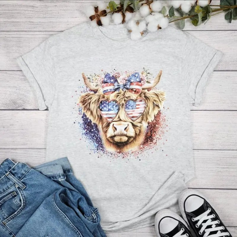 Patriotic Highland Cow Graphic Tee Hoodie, Sweatshirt | WearSparks.com