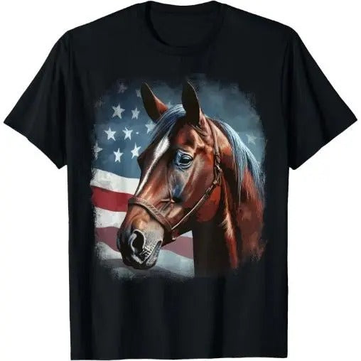 Patriotic Horse American Flag Horseback Riding Western Farm T-Shirt Made in USA Hoodie, Sweatshirt | WearSparks.com