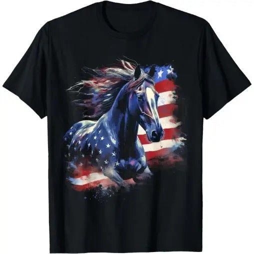 Patriotic Horse American Flag Horseback Riding Western Farm T-Shirt Made in USAstyle{n002}2 Hoodie, Sweatshirt