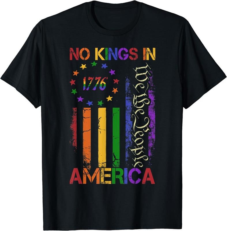 Patriotic Pro-Democracy Protest June 14 No Kings In America T-Shirt | Unisex Cotton Tee Gift, Crewneck, Short Sleeve...
