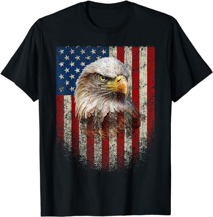 Patriotic Shirts For Men, American Flag Bald Eagle Patriotic Red White Blue T-Shirt Menswear Top Casual Cotton Basic...