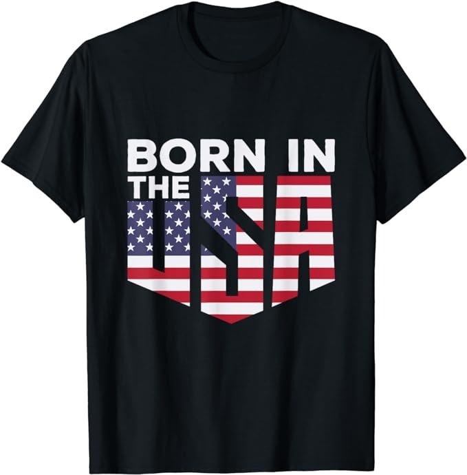 Patriotic Shirts For Men, Born In The USA T-Shirt Menswear Top Casual Cotton Fashion Basic Hoodie, Sweatshirt