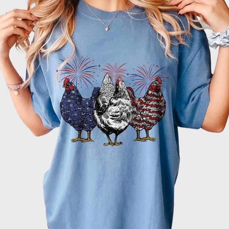 Patriotic USA Chicken Shirt, 4th Of July Shirts, Western 4th Of July Shirt, 1776 America T-Shirt, Fourth Of July Tee,...