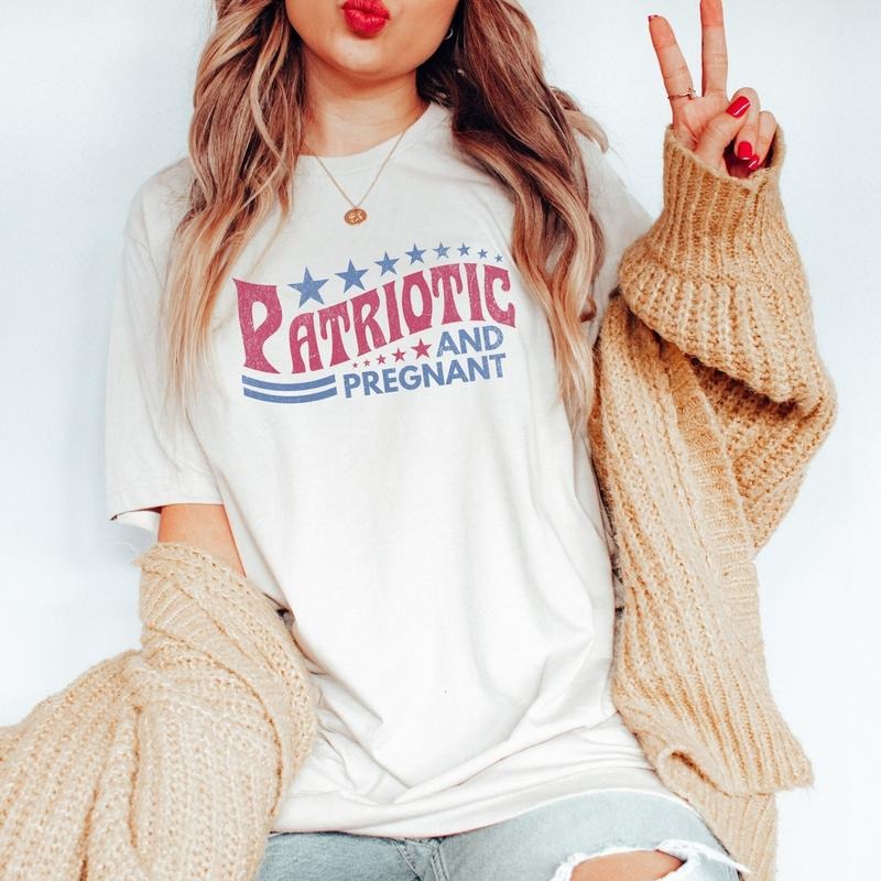 Patriotic and Pregnant Shirt 4th of July Pregnancy Announcement Shirt Fourth of July Gender Reveal T-Shirt Memorial Day...