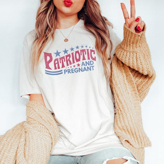 Patriotic and Pregnant Shirt 4th of July Pregnancy Announcement Shirt Fourth of July Gender Reveal T-Shirt Memorial Day...