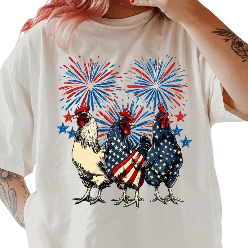 Patriotic chicken Shirt ~ Unisex Apparel Relaxed Fit Printed In The USA Clothing Womenswear Casual Comfort Cotton Top...