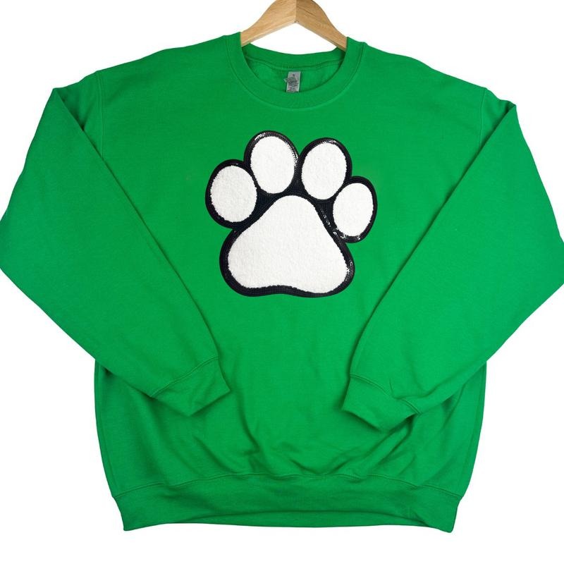 Paw Chenille Sequin Patch Sweatshirt -- KELLY GREEN T-Shirts, Hoodie | WearSparks.com