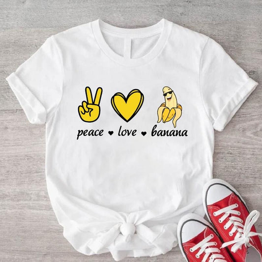 Peace Love Banana T-Shirt, Funny Banana Lover Shirt, Banana Themed Fan Tee, Fruits Lover Short Sleeve, Trending Shirt....